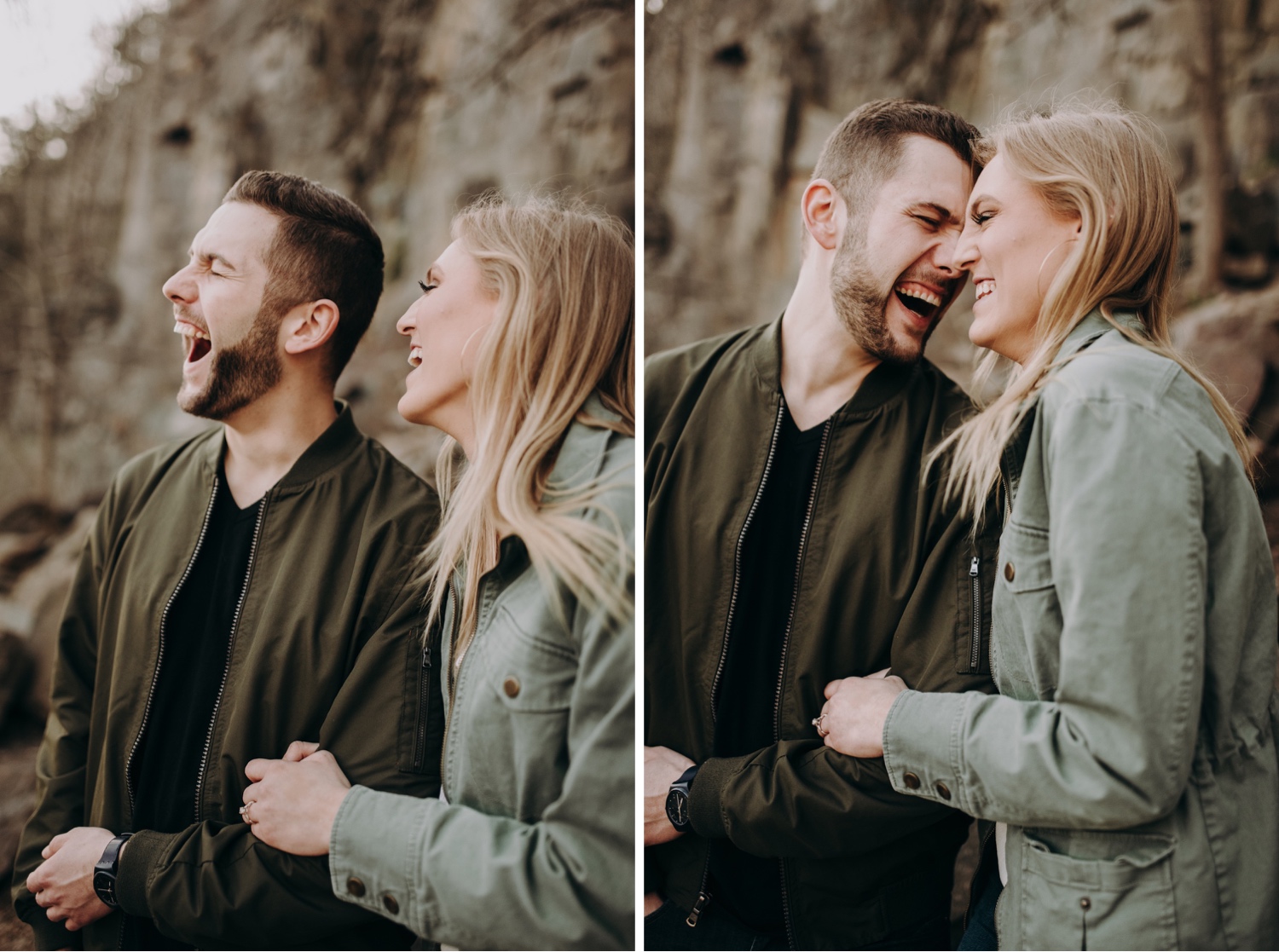 Laughing photos at a Taylors falls minnesota engagement session.