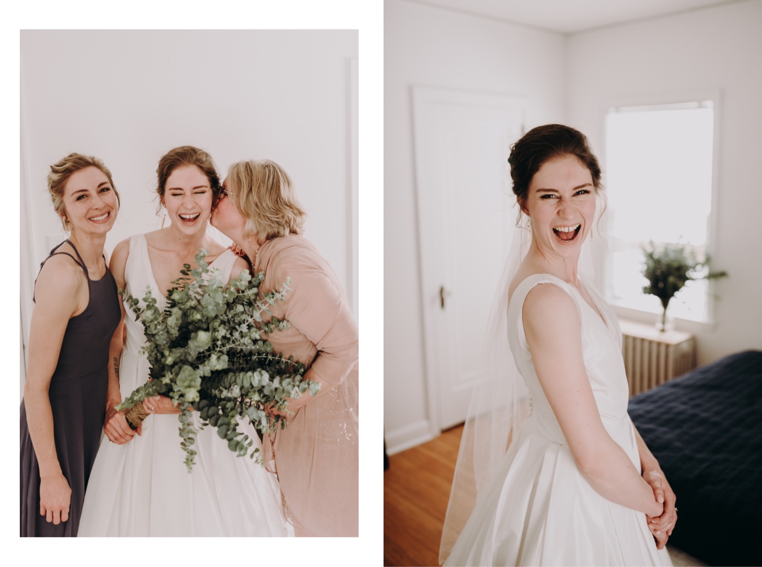 putting on the brides wedding dress. Minneapolis minnesota wedding photographer. 
