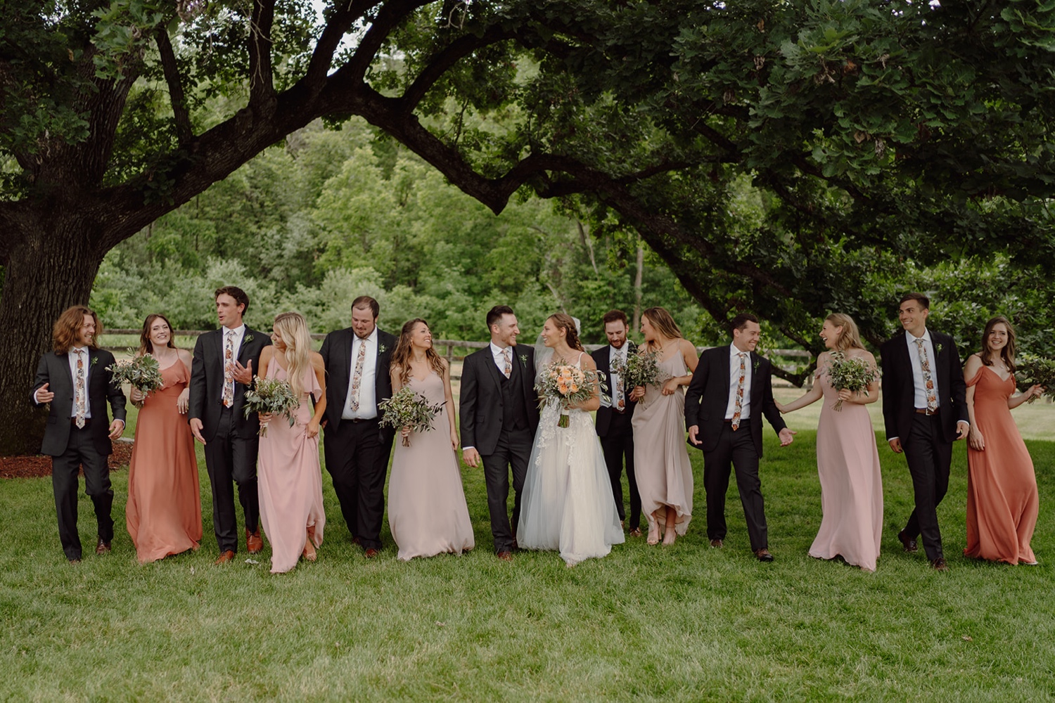 Wedding party photos at mayowood stone barn in Rochester, Minnesota. 