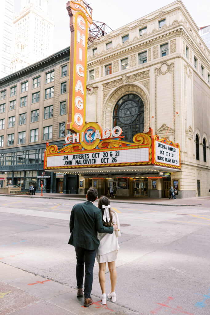 Engagement photos at the Chicago theater in Illinois