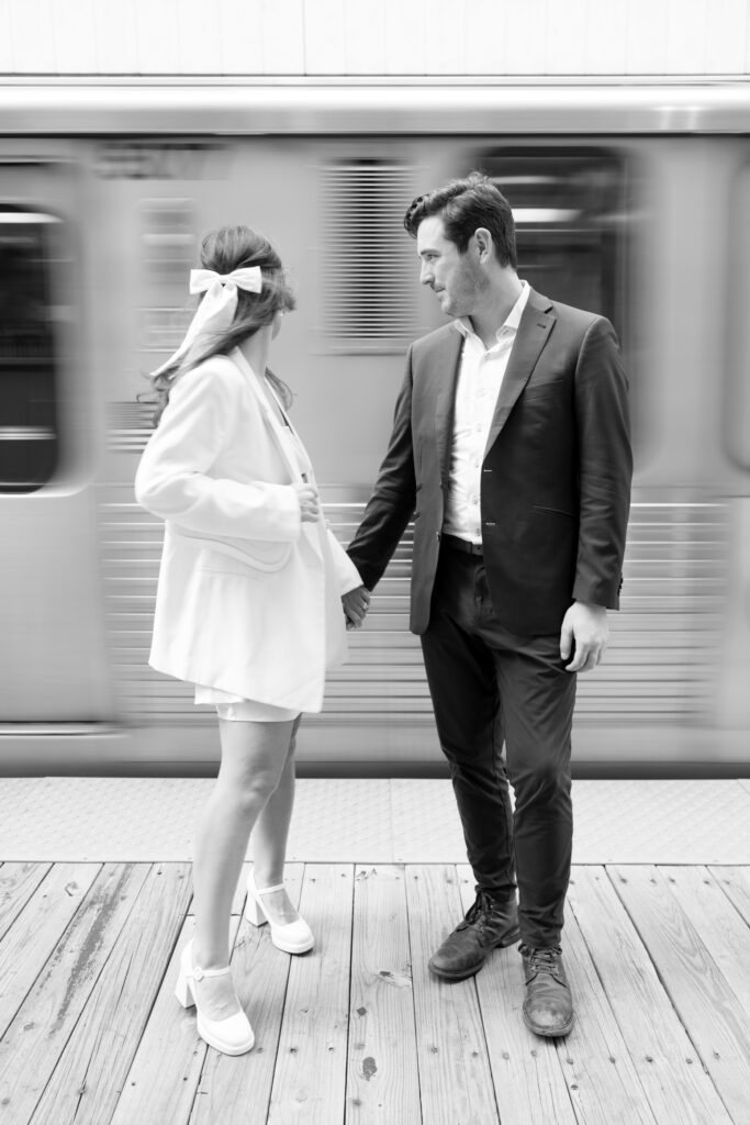 Chicago L train photos for engagement session