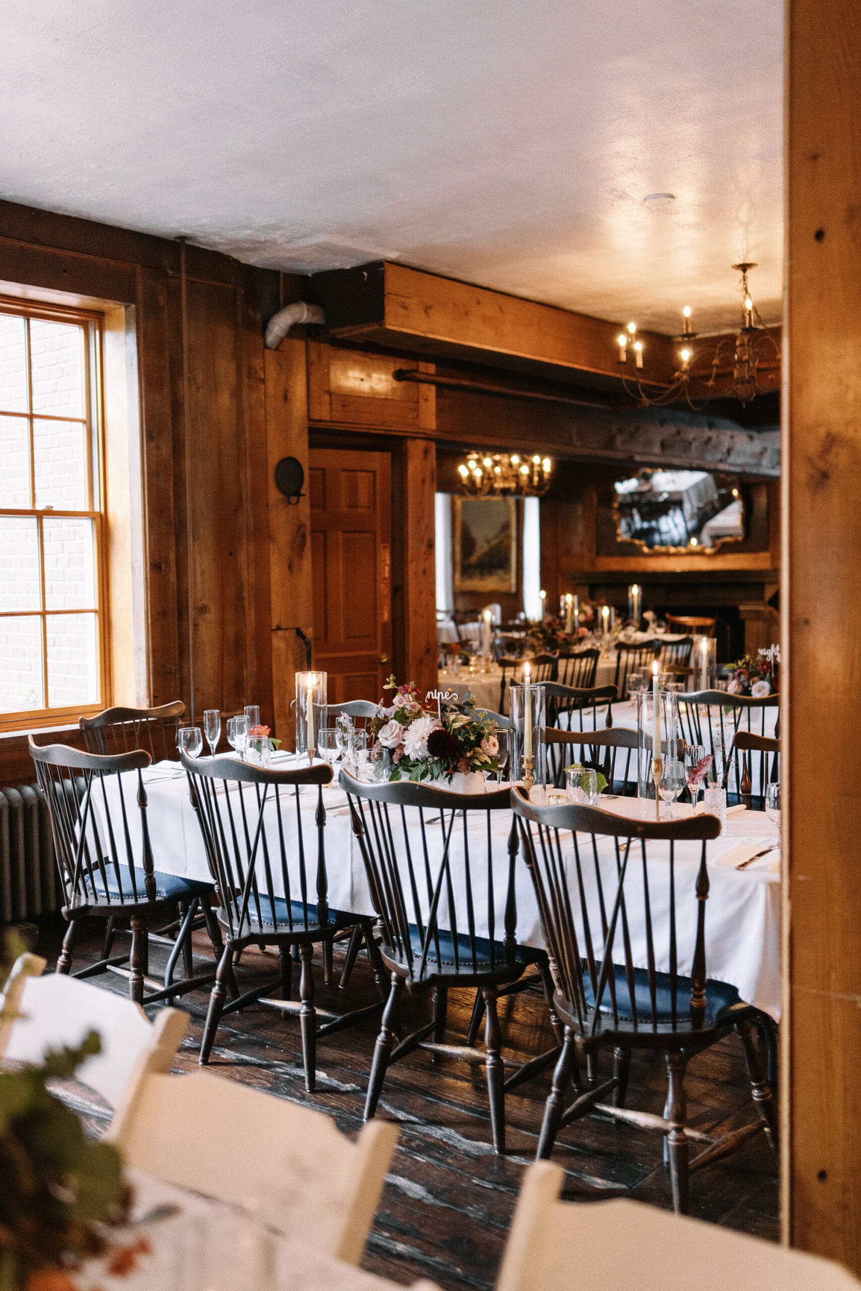 Cozy and warm wedding reception details at the Outing Lodge wedding in Stillwater, MN.