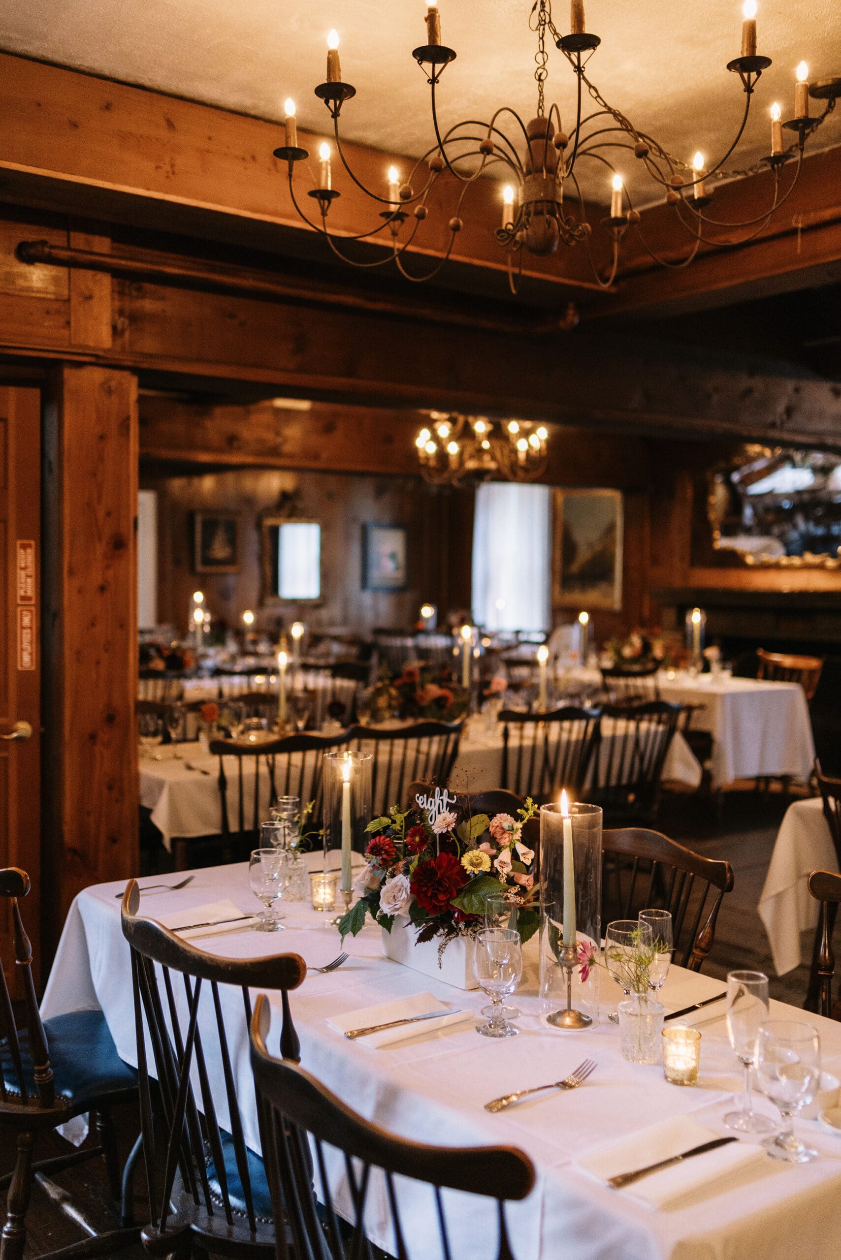 Cozy and warm wedding reception details at the Outing Lodge wedding in Stillwater, MN.