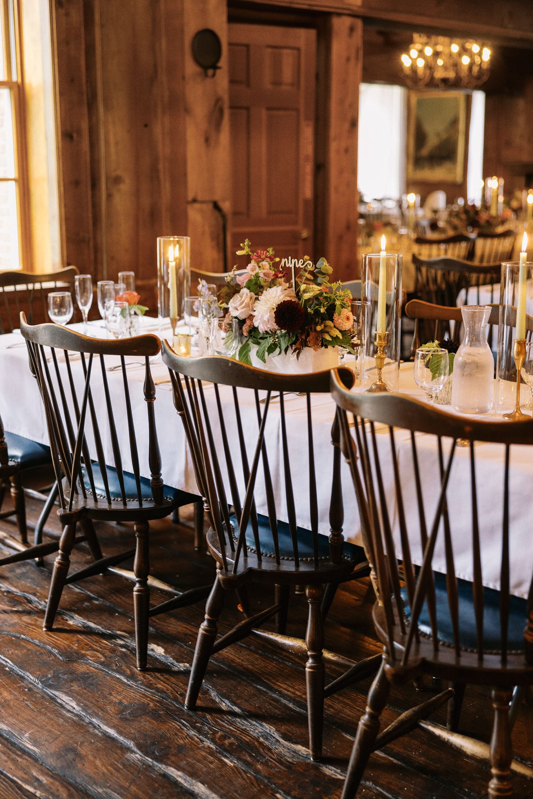 Cozy and warm wedding reception details at the Outing Lodge wedding in Stillwater, MN.